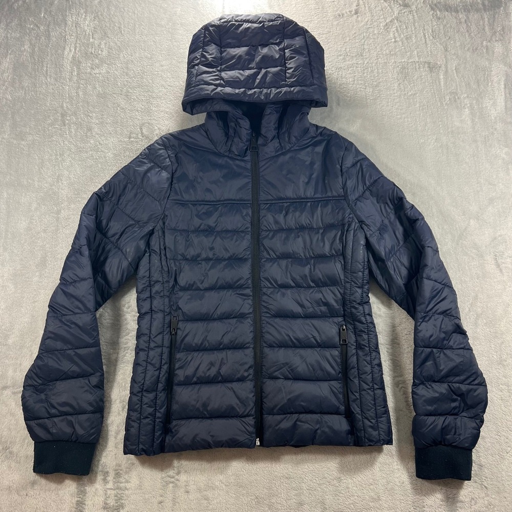 HOLLISTER Puffer Jacket Womens Medium Navy Blue Excellent Hooded Thermore